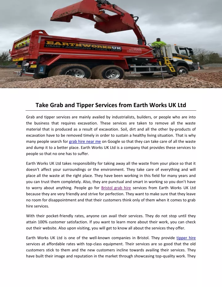 take grab and tipper services from earth works