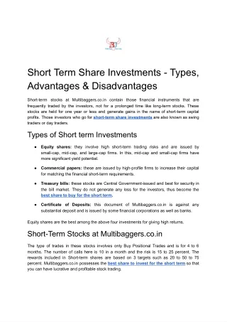 short term share investments types advantages