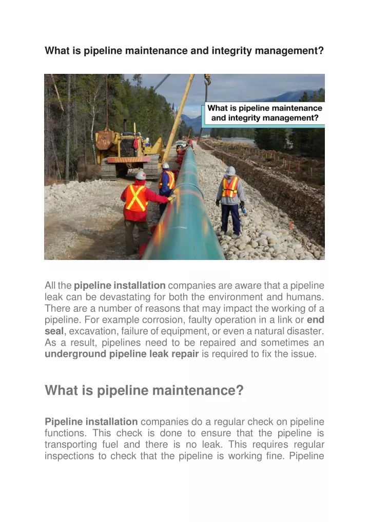 what is pipeline maintenance and integrity