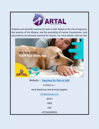 Vaccines for Pets in Uae | Artalvet.com