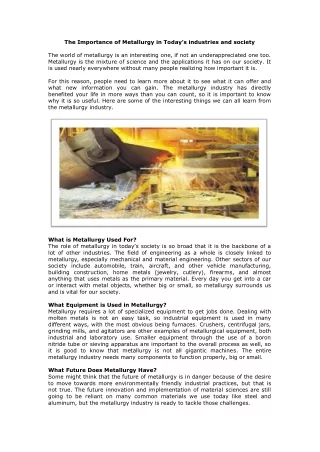 the importance of metallurgy in today