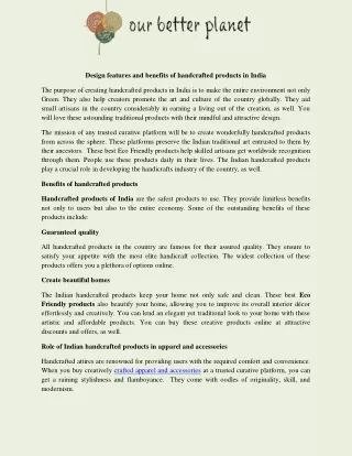 design features and benefits of handcrafted