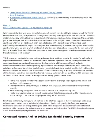 Connected Houses As Well As Iot Driving Residential Security Systems