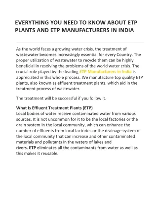 ETP Manufacturers in India