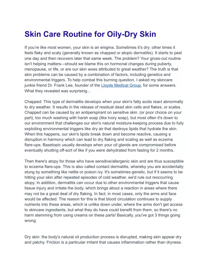 skin care routine for oily dry skin