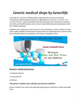 generic medical shops by generilife