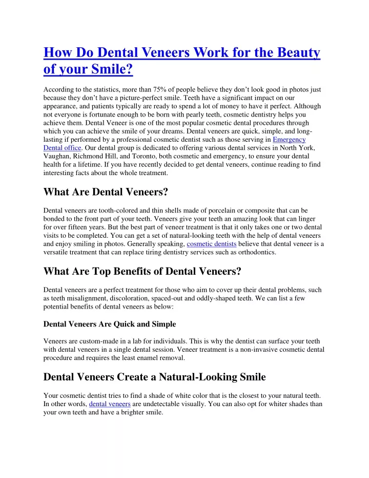 how do dental veneers work for the beauty of your