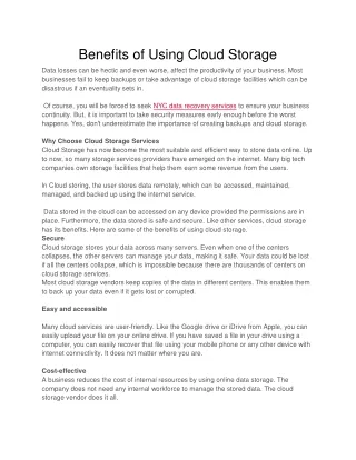 Benefits of Using Cloud Storage
