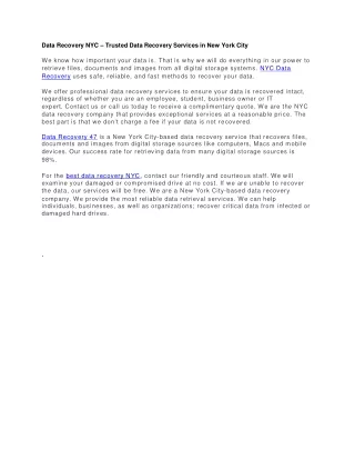 Data Recovery NYC – Trusted Data Recovery Services in New York City