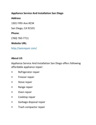 appliance service and installation san diego