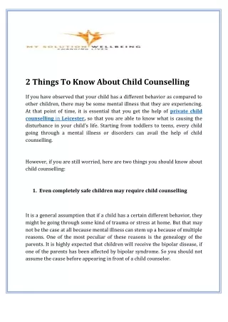 2 Things To Know About Child Counselling