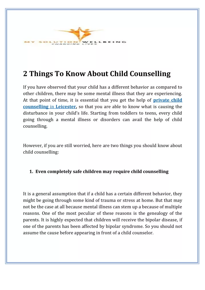 2 things to know about child counselling