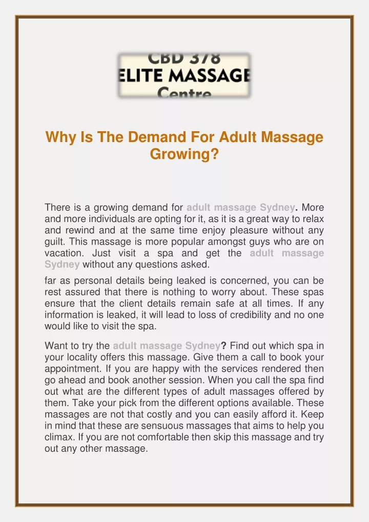 why is the demand for adult massage growing