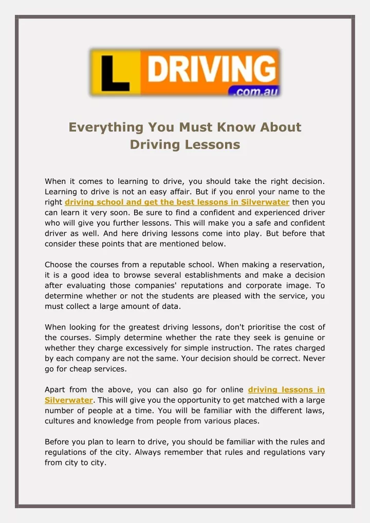 everything you must know about driving lessons