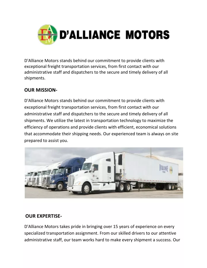 d alliance motors stands behind our commitment