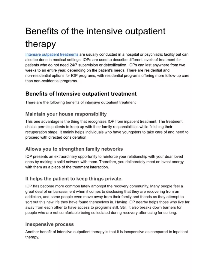 benefits of the intensive outpatient therapy