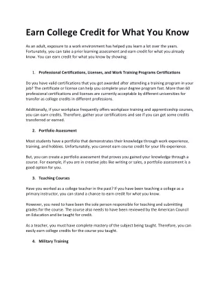 Earn College Credit for What You Know