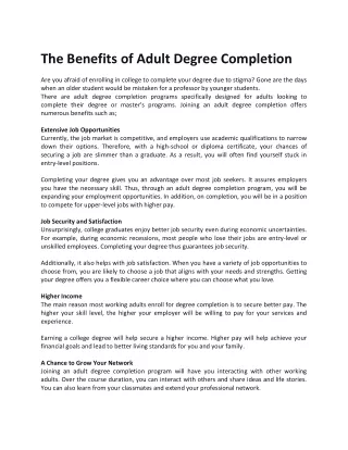 The Benefits of Adult Degree Completion