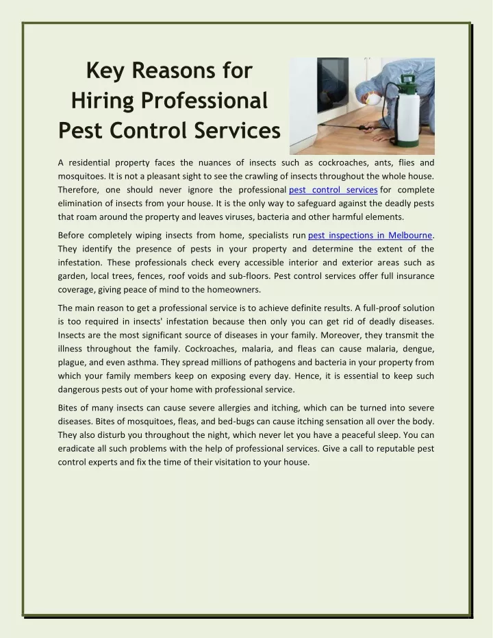 key reasons for hiring professional pest control