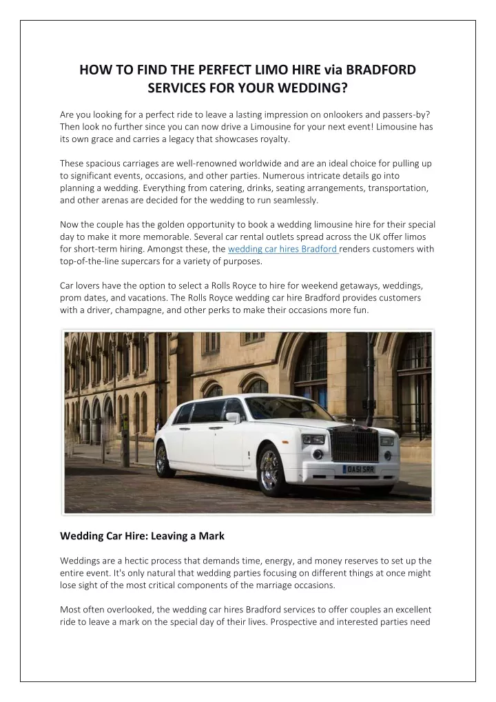 how to find the perfect limo hire via bradford