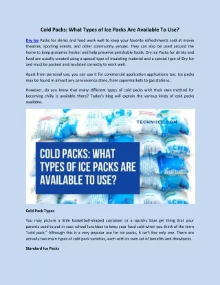 cold packs what types of ice packs are available