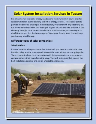 solar system installation services in tucson