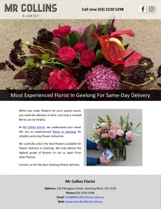 Most Experienced Florist In Geelong For Same-Day Delivery