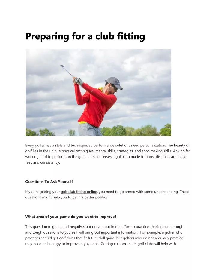 preparing for a club fitting