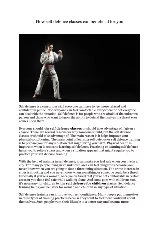 how self defence classes can beneficial for you