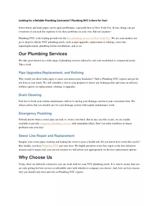 Looking for a Reliable Plumbing Contractor? Plumbing NYC is Here for You!