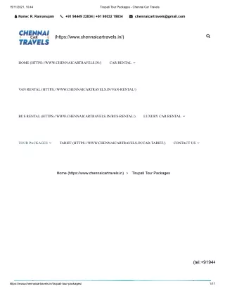 Tirupati Package From Chennai - Chennai Car Travels