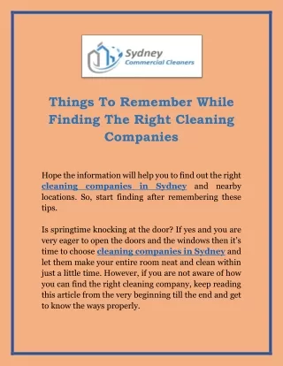 Things To Remember While Finding The Right Cleaning Companies