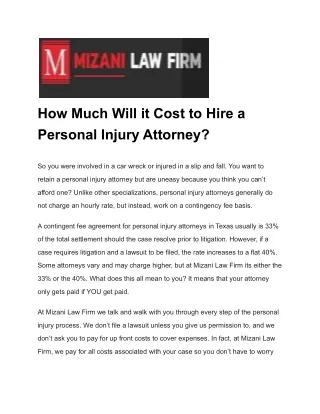 How Much Will it Cost to Hire a Personal Injury Attorney