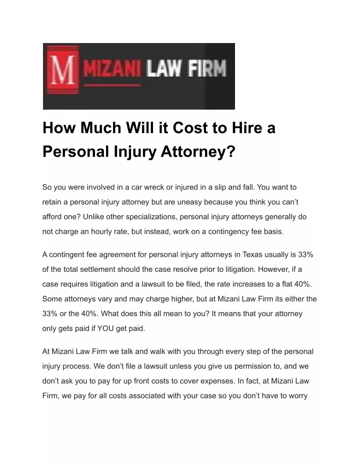 how much will it cost to hire a personal injury
