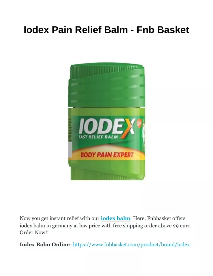 iodex pain relief balm fnb basket