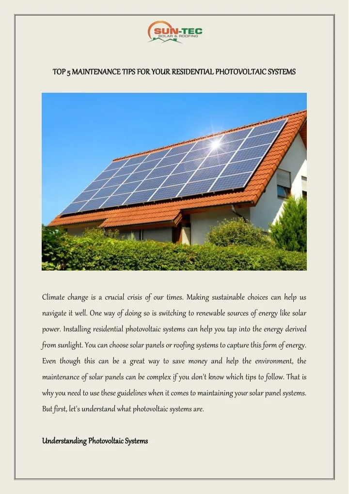PPT - TOP 5 MAINTENANCE TIPS FOR YOUR RESIDENTIAL PHOTOVOLTAIC SYSTEMS ...