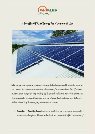 7 Benefits Of Solar Energy For Commercial Use