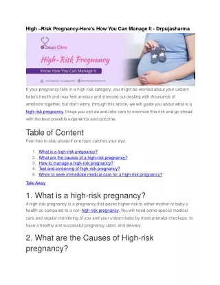 High –Risk Pregnancy-Here’s How You Can Manage It - Drpujasharma