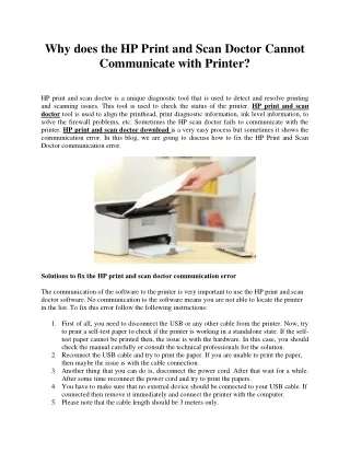 Why does the HP Print and Scan Doctor Cannot Communicate with Printer
