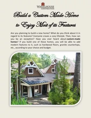 How Can I Get Custom Made Homes In Greenville | Wheelhouse Construction