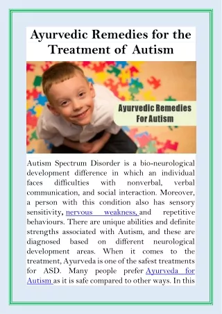 ayurvedic remedies for the treatment of autism