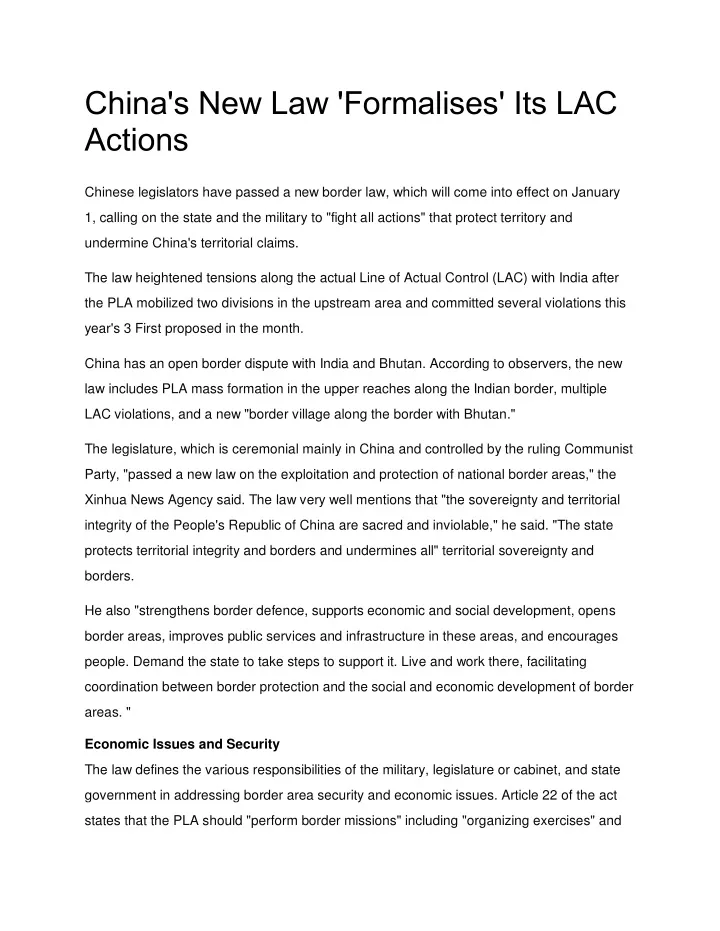 china s new law formalises its lac actions