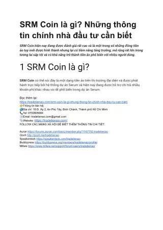 SRM Coin là gì? Những thông tin chính nhà đầu tư cần biết