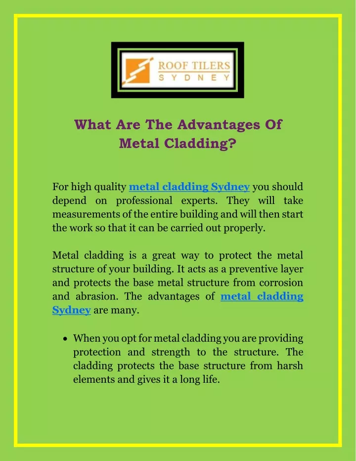 what are the advantages of metal cladding