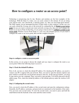 How to configure a router as an access point?