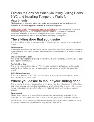Factors to Consider When Mounting Sliding Doors NYC and Installing Temporary Wal
