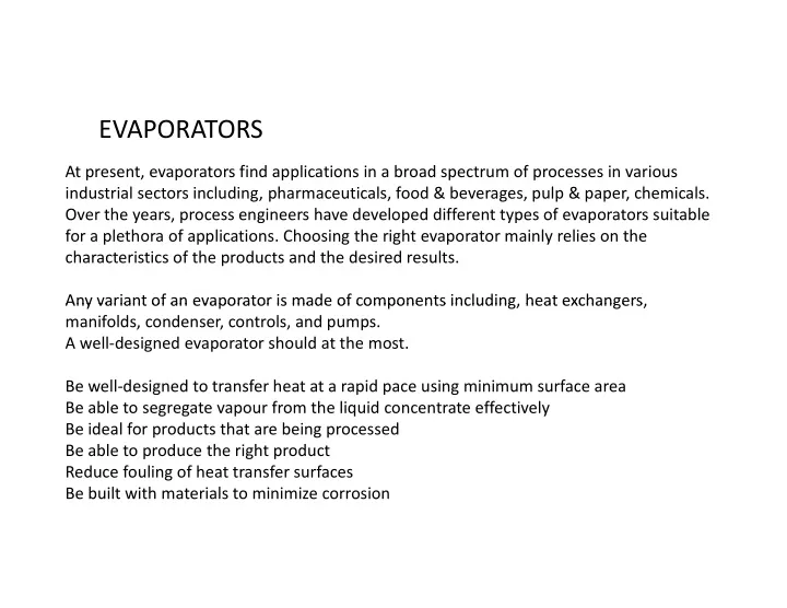 evaporators