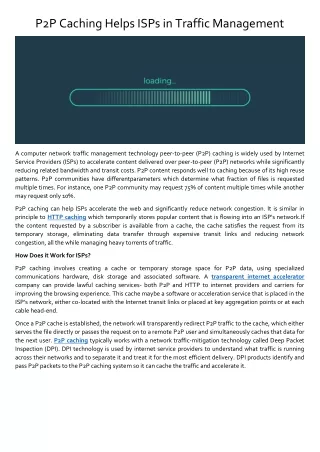 p2p caching helps isps in traffic management