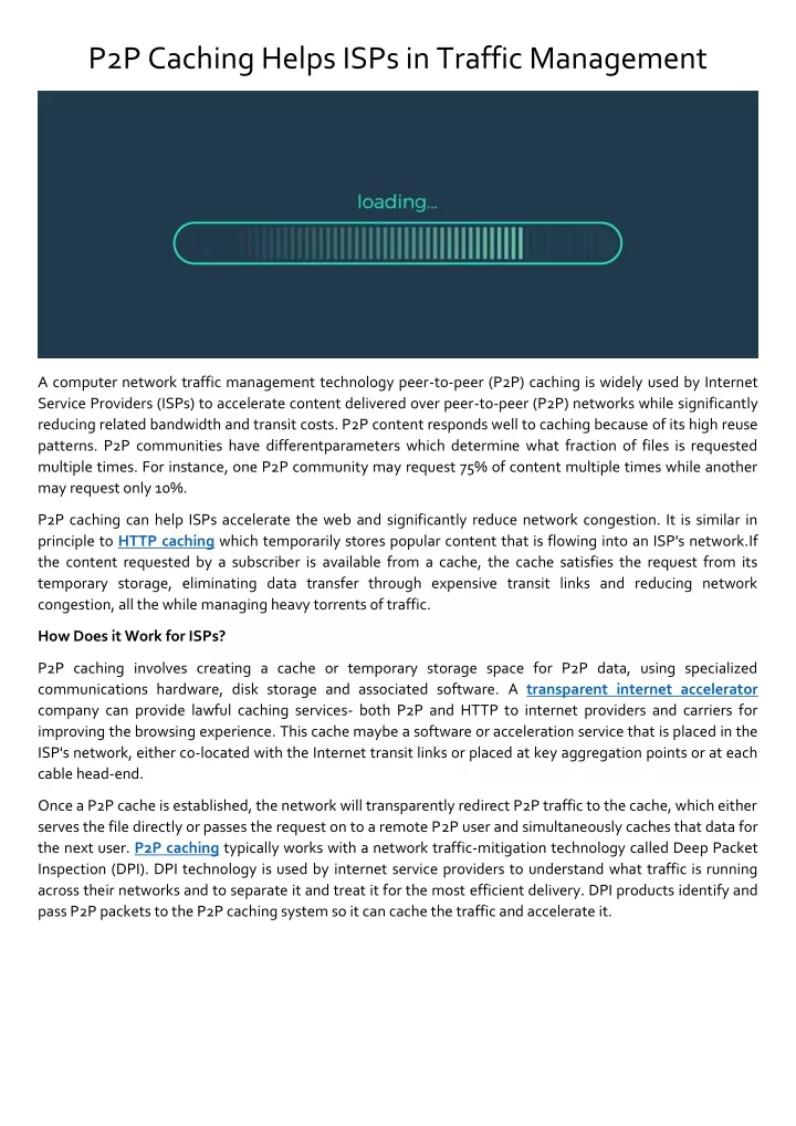 p2p caching helps isps in traffic management