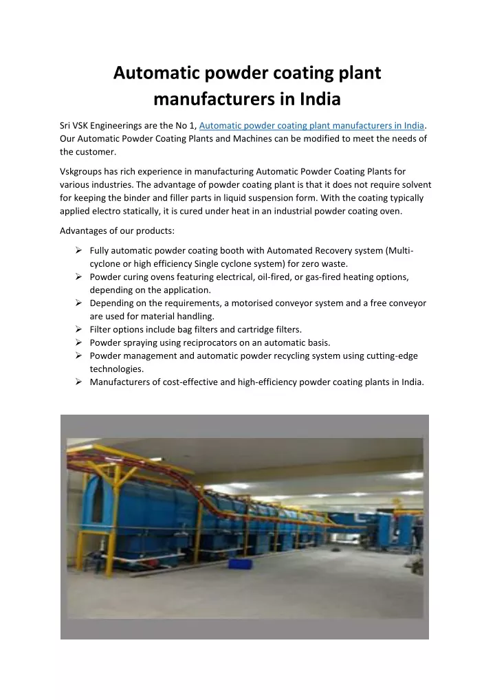 automatic powder coating plant manufacturers